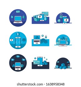 bundle of crypto currency set icons vector illustration design