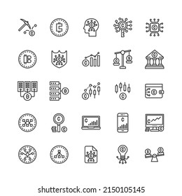 Bundle of cryptocurrency blockchain economy network line icons collection. simple design vector.