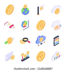 Bundle of Cryptocurrency Technology Isometric Icons 

