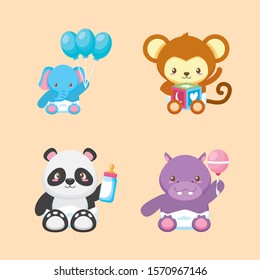 bundle of cute animals and baby toys vector illustration design