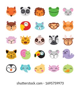 bundle of cute animals characters vector illustration design