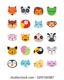 bundle of cute animals characters vector illustration design