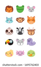 bundle of cute animals characters vector illustration design