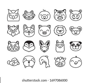 bundle of cute animals characters vector illustration design