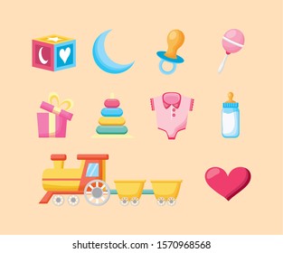 bundle of cute baby accessories vector illustration design