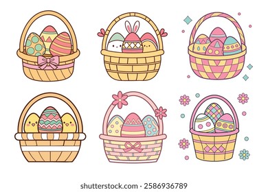 A Bundle of Cute Basket of eggs vector cartoon illustration Easter day