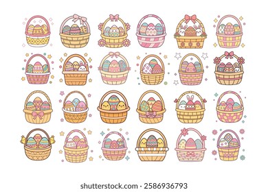 A Bundle of Cute Basket of eggs vector cartoon illustration Easter day