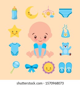 bundle of cute boy and baby accessories vector illustration design