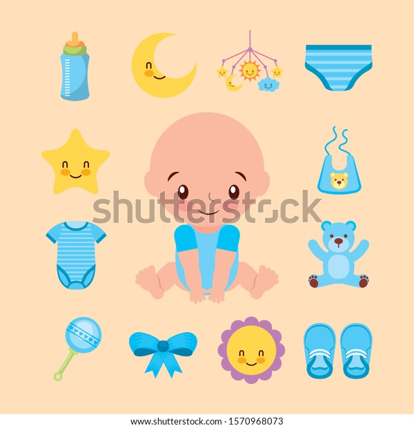 Bundle Cute Boy Baby Accessories Vector Stock Vector (Royalty Free