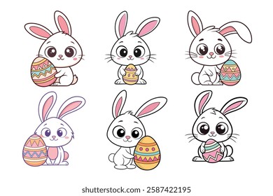 A Bundle of Cute Bunny holding an egg vector cartoon illustration Easter day