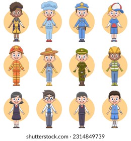 Bundle lindo personaje de dibujos animados de diversas profesiones