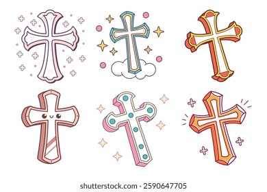 A Bundle of Cute Christian cross vector cartoon illustration
