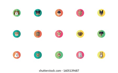 bundle of cute dogs heads icons vector illustration design