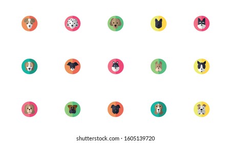 bundle of cute dogs heads icons vector illustration design