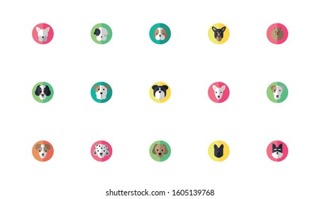 bundle of cute dogs heads icons vector illustration design