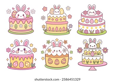 A Bundle of Cute Easter cake vector cartoon illustration Easter day