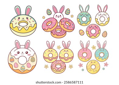 A Bundle of Cute Easter donuts vector cartoon illustration Easter day