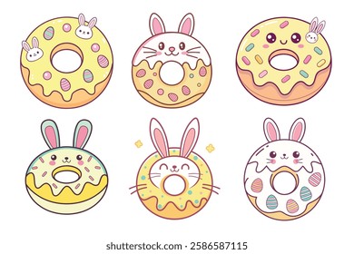 A Bundle of Cute Easter donuts vector cartoon illustration Easter day