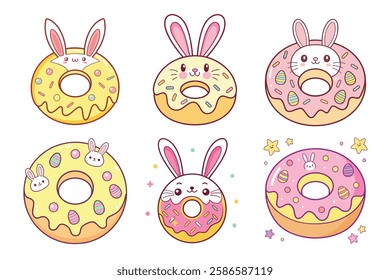 A Bundle of Cute Easter donuts vector cartoon illustration Easter day