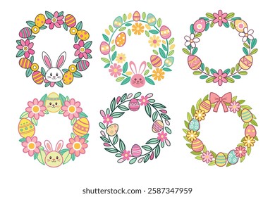 A Bundle of Cute Easter wreath vector cartoon illustration Easter day