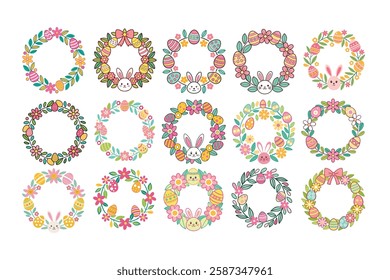 A Bundle of Cute Easter wreath vector cartoon illustration Easter day