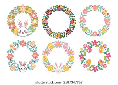 A Bundle of Cute Easter wreath vector cartoon illustration Easter day