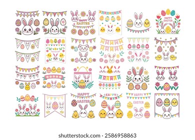 A Bundle of Cute Festive banners vector cartoon illustration Easter day