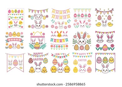 A Bundle of Cute Festive banners vector cartoon illustration Easter day