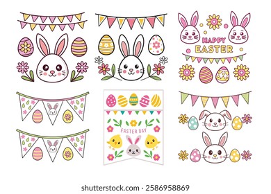 A Bundle of Cute Festive banners vector cartoon illustration Easter day