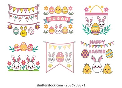 A Bundle of Cute Festive banners vector cartoon illustration Easter day