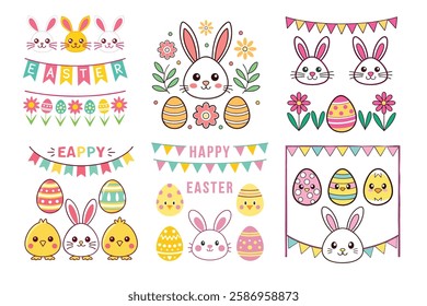 A Bundle of Cute Festive banners vector cartoon illustration Easter day