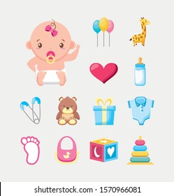 bundle of cute girl and baby accessories vector illustration design