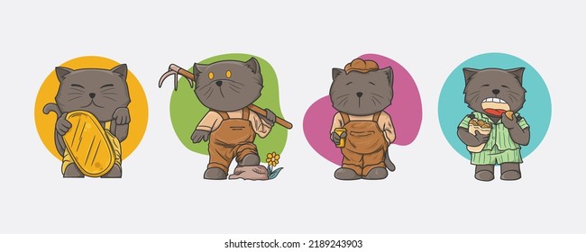 Bundle cute gray cat Illustrations  in different dress styles