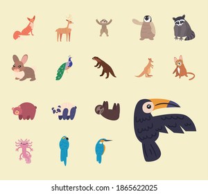 bundle of cute group animals vector illustration design