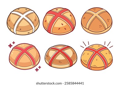 A Bundle of Cute Hot cross buns vector cartoon illustration Easter day