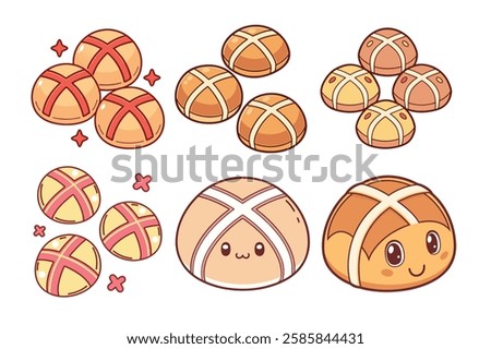 A Bundle of Cute Hot cross buns vector cartoon illustration Easter day
