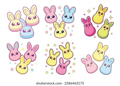 A Bundle of Cute Marshmallow Peeps vector cartoon illustration Easter day