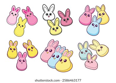 A Bundle of Cute Marshmallow Peeps vector cartoon illustration Easter day