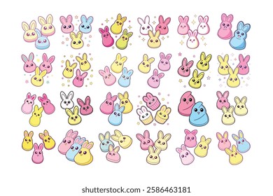 A Bundle of Cute Marshmallow Peeps vector cartoon illustration Easter day