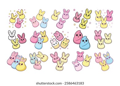 A Bundle of Cute Marshmallow Peeps vector cartoon illustration Easter day