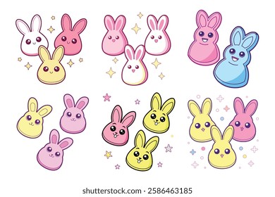 A Bundle of Cute Marshmallow Peeps vector cartoon illustration Easter day