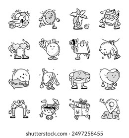 Bundle of Cute Mascots Doodle Icons 

