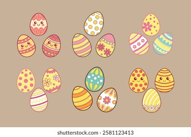 A Bundle of Cute Painted Eggs vector cartoon illustration Easter day