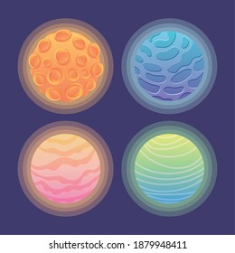 bundle of cute planets over a dark blue background vector illustration design