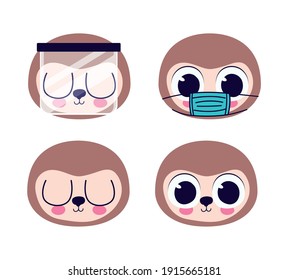 bundle of cute sloths stickers vector illustration design