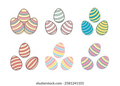 A Bundle of Cute Striped Egg vector cartoon illustration Easter day