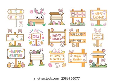 A Bundle of Cute Wooden sign vector cartoon illustration Easter day