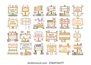 A Bundle of Cute Wooden sign vector cartoon illustration Easter day