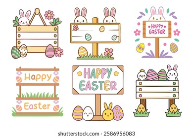 A Bundle of Cute Wooden sign vector cartoon illustration Easter day