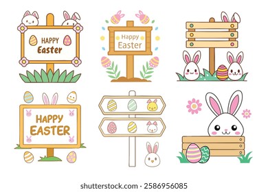 A Bundle of Cute Wooden sign vector cartoon illustration Easter day